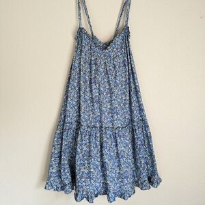 Blue Floral Sundress Flowy Ruffle Criss Cross Mini Size Large Universal Thread